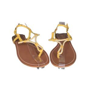 Ralph Lauren Yellow/White Braided Leather Sandals SZ 8